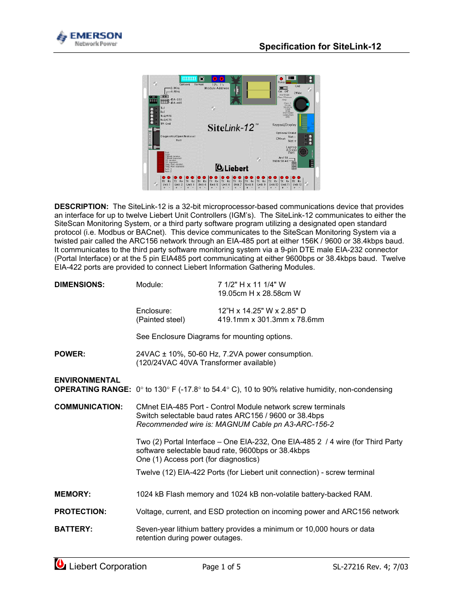 Emerson SiteLink-12 User Manual | 5 pages