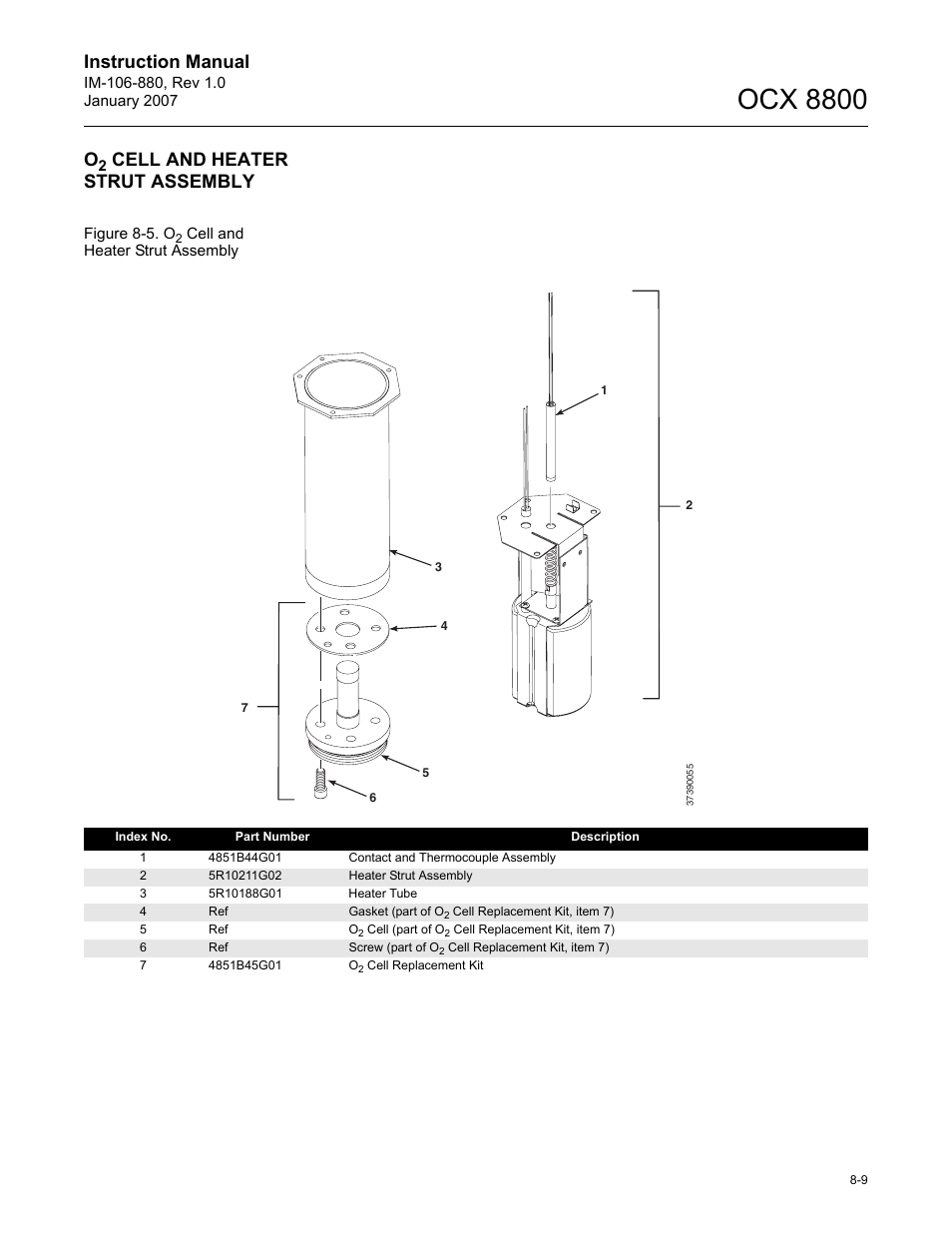 Ocx 8800, Instruction manual, Cell and heater strut assembly | Emerson ROSEMOUNT OCX 8800 User Manual | Page 119 / 164
