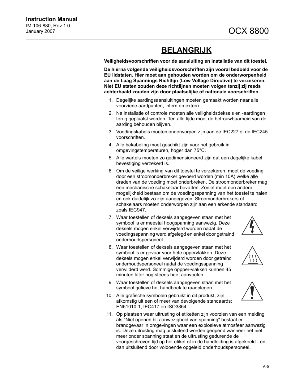 Ocx 8800, Belangrijk | Emerson ROSEMOUNT OCX 8800 User Manual | Page 125 / 164