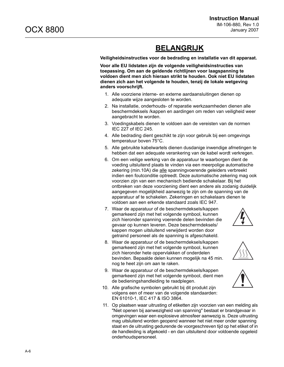 Ocx 8800, Belangrijk | Emerson ROSEMOUNT OCX 8800 User Manual | Page 126 / 164