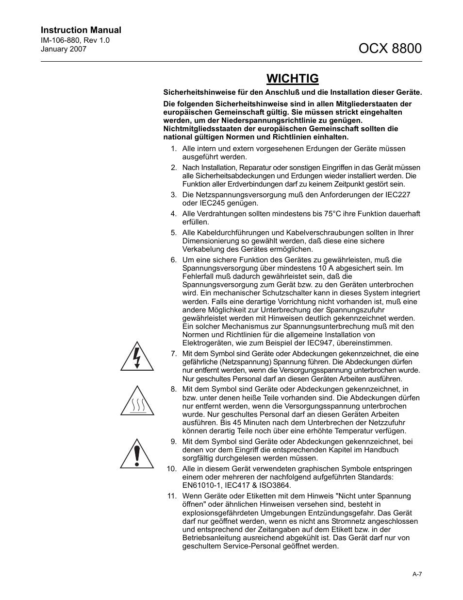 Ocx 8800, Wichtig | Emerson ROSEMOUNT OCX 8800 User Manual | Page 127 / 164