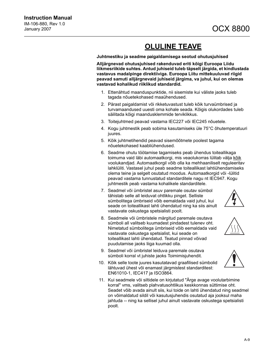 Ocx 8800, Oluline teave | Emerson ROSEMOUNT OCX 8800 User Manual | Page 129 / 164