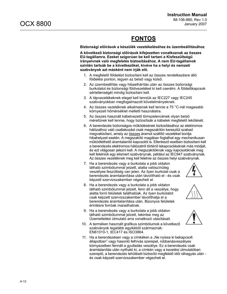 Ocx 8800, Fontos | Emerson ROSEMOUNT OCX 8800 User Manual | Page 132 / 164