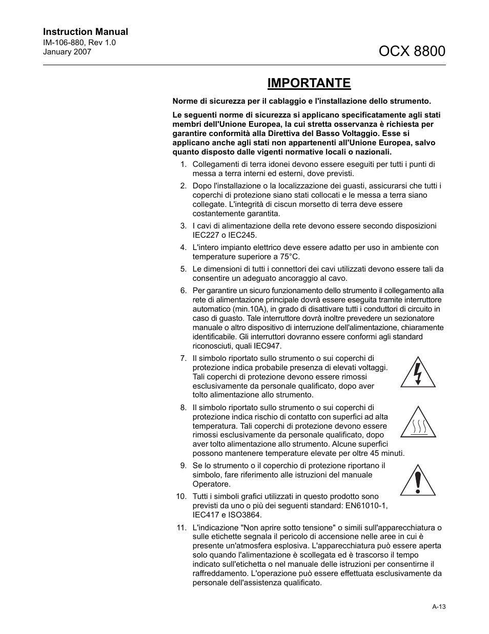 Ocx 8800, Importante | Emerson ROSEMOUNT OCX 8800 User Manual | Page 133 / 164
