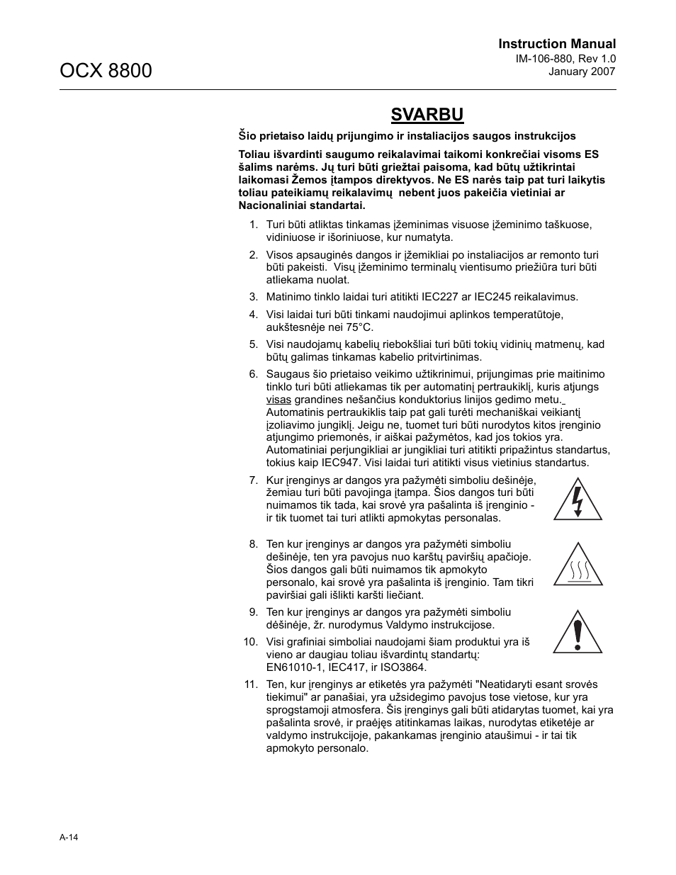 Ocx 8800, Svarbu | Emerson ROSEMOUNT OCX 8800 User Manual | Page 134 / 164