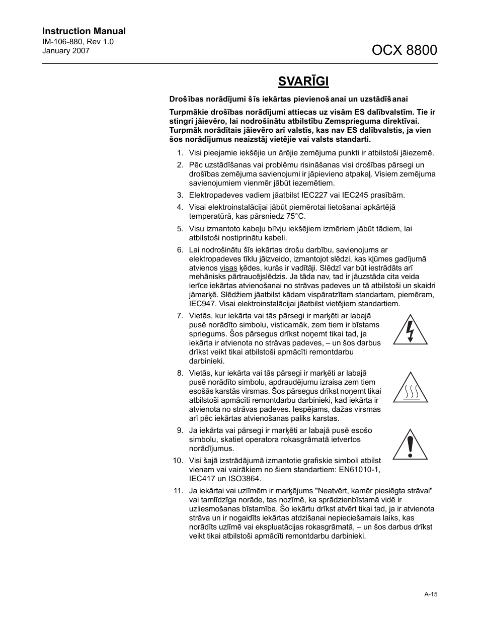 Ocx 8800, Svarīgi | Emerson ROSEMOUNT OCX 8800 User Manual | Page 135 / 164