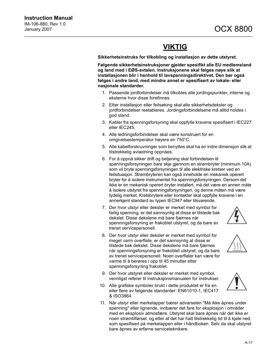 Ocx 8800, Viktig | Emerson ROSEMOUNT OCX 8800 User Manual | Page 137 / 164