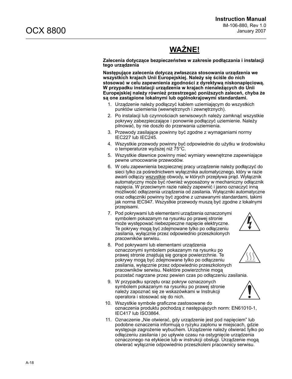 Ocx 8800, Ważne | Emerson ROSEMOUNT OCX 8800 User Manual | Page 138 / 164