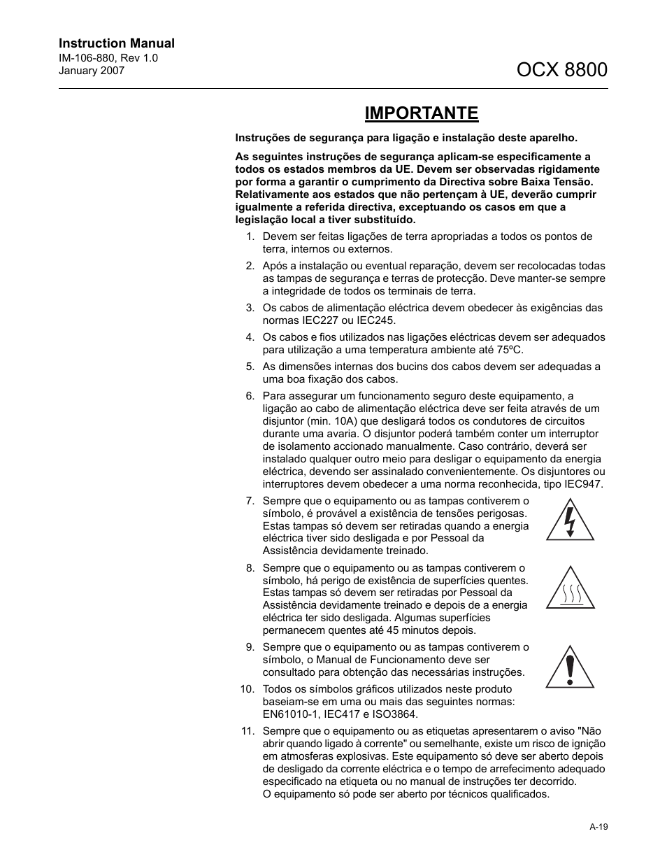 Ocx 8800, Importante | Emerson ROSEMOUNT OCX 8800 User Manual | Page 139 / 164