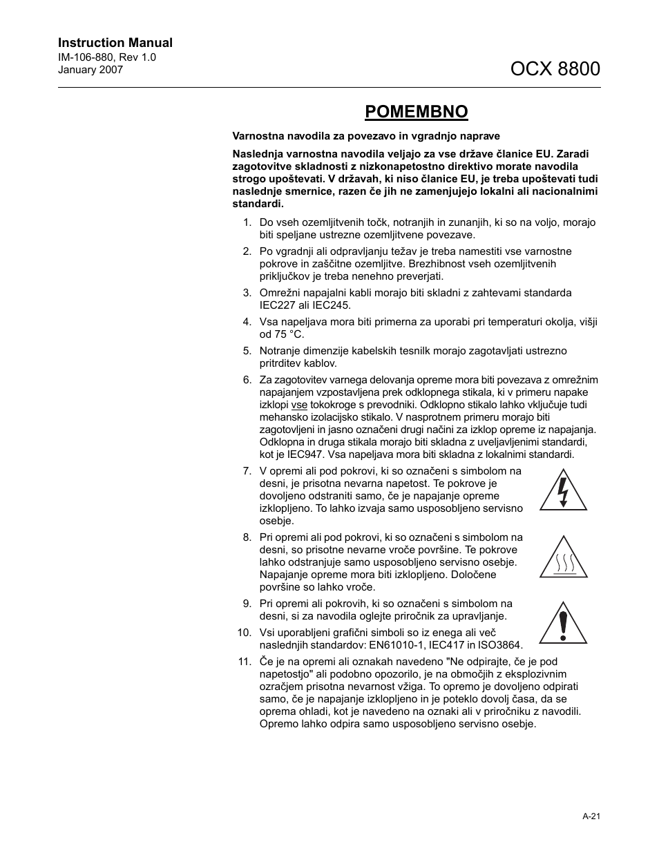 Ocx 8800, Pomembno | Emerson ROSEMOUNT OCX 8800 User Manual | Page 141 / 164