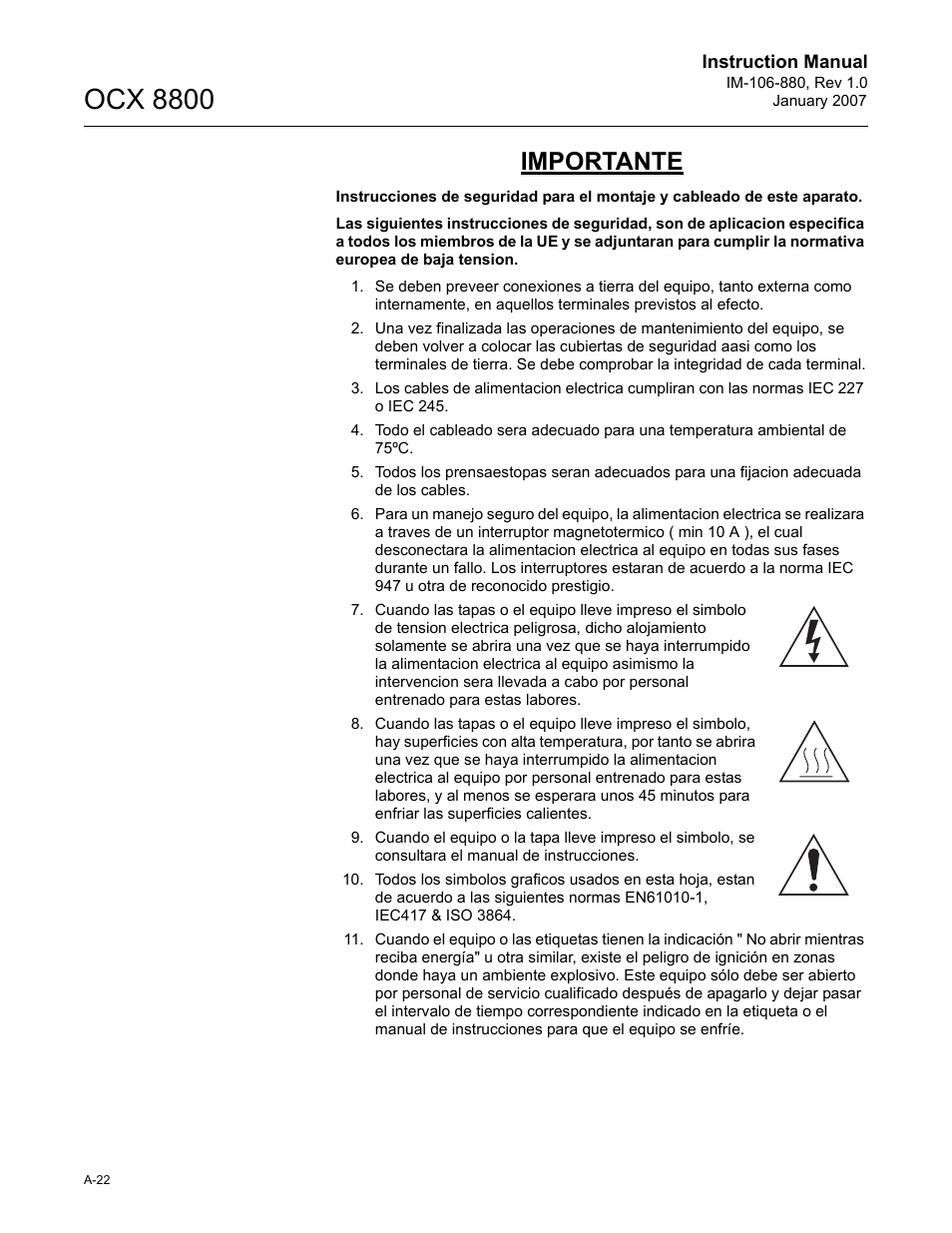 Ocx 8800, Importante | Emerson ROSEMOUNT OCX 8800 User Manual | Page 142 / 164