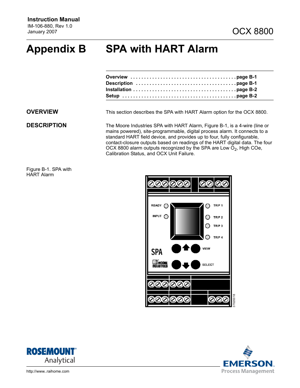 Appendix b spa with hart alarm, Ocx 8800 | Emerson ROSEMOUNT OCX 8800 User Manual | Page 153 / 164