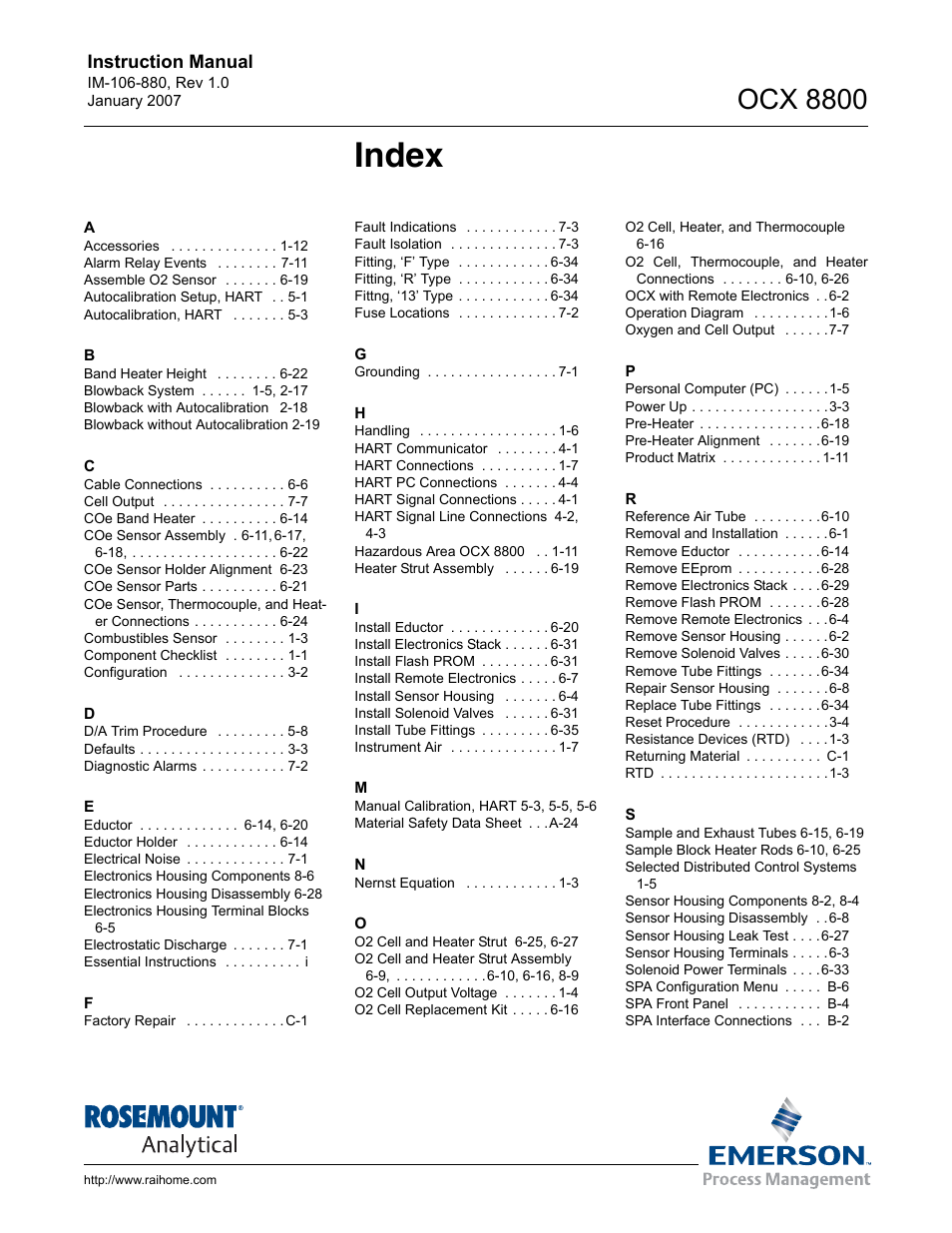 Index, Ocx 8800 | Emerson ROSEMOUNT OCX 8800 User Manual | Page 161 / 164