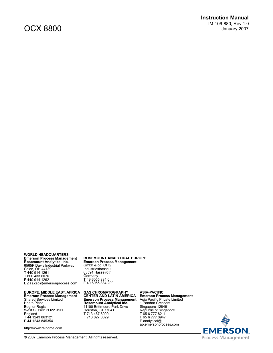 Ocx 8800, Instruction manual | Emerson ROSEMOUNT OCX 8800 User Manual | Page 164 / 164