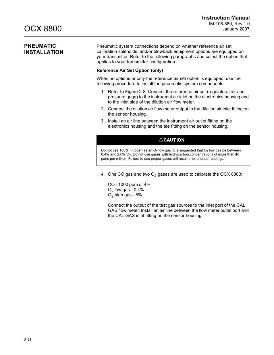 Ocx 8800, Instruction manual, Pneumatic installation | Emerson ROSEMOUNT OCX 8800 User Manual | Page 34 / 164