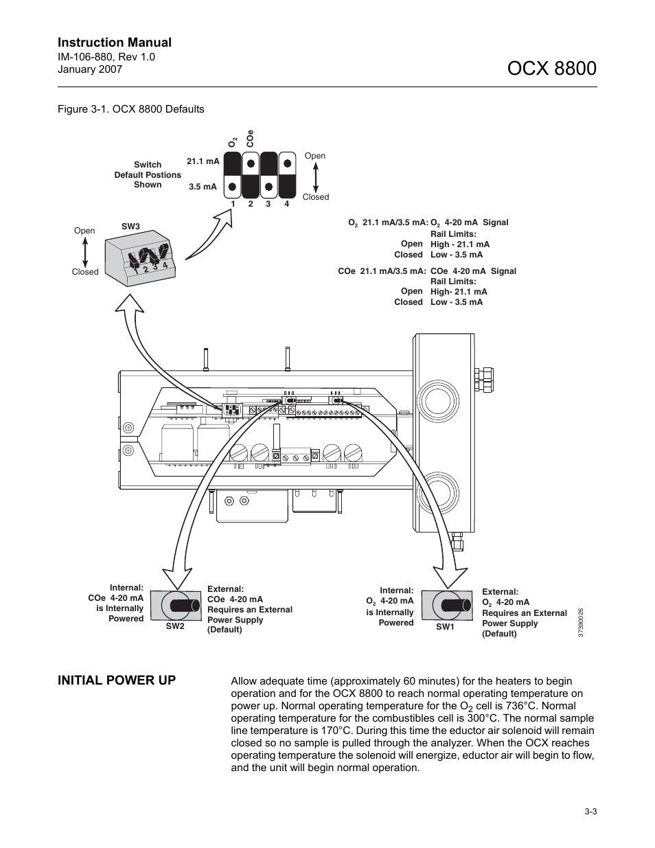 Ocx 8800, Instruction manual, Initial power up | Emerson ROSEMOUNT OCX 8800 User Manual | Page 43 / 164