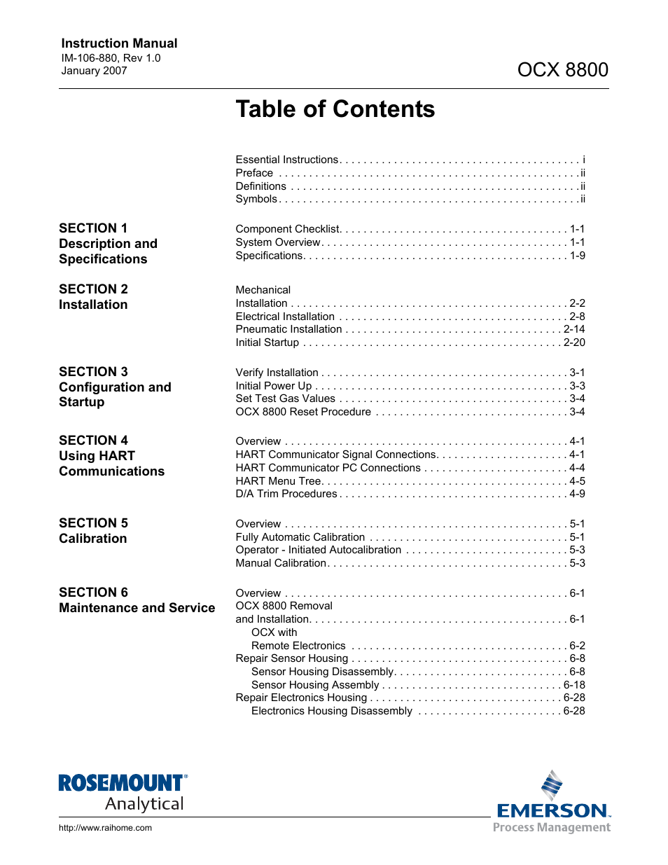 Emerson ROSEMOUNT OCX 8800 User Manual | Page 5 / 164