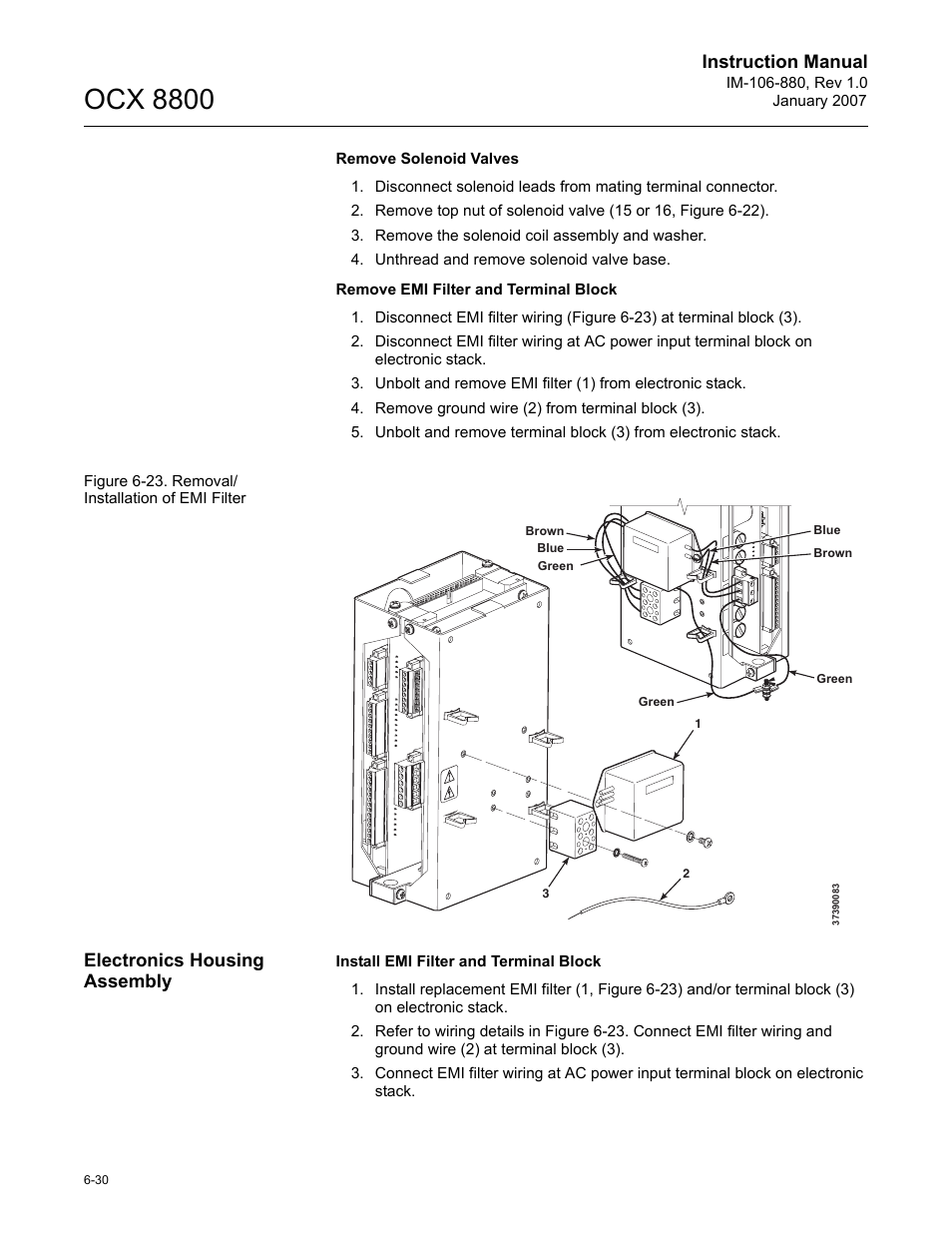 Ocx 8800, Instruction manual, Electronics housing assembly | Emerson ROSEMOUNT OCX 8800 User Manual | Page 92 / 164