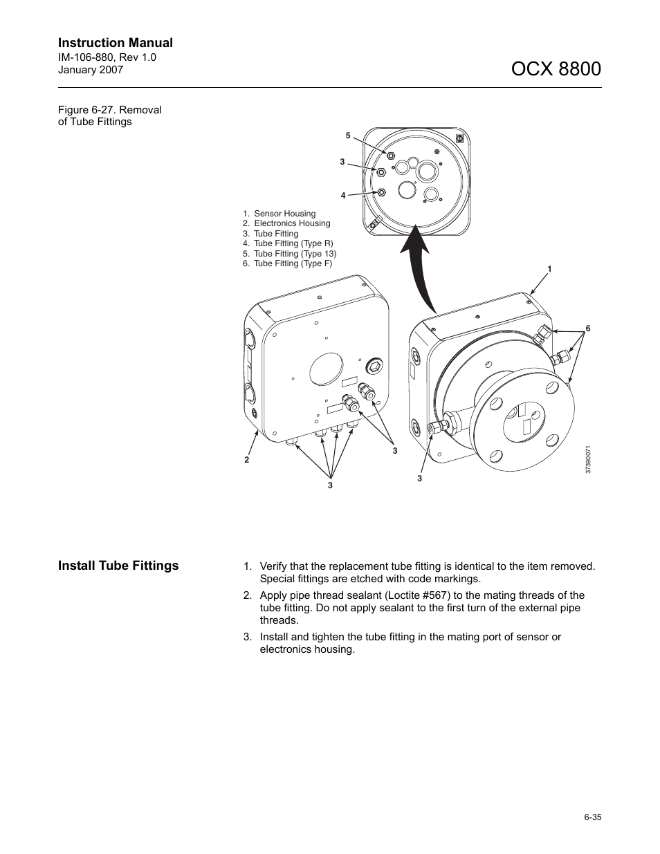 Ocx 8800, Instruction manual, Install tube fittings | Emerson ROSEMOUNT OCX 8800 User Manual | Page 97 / 164