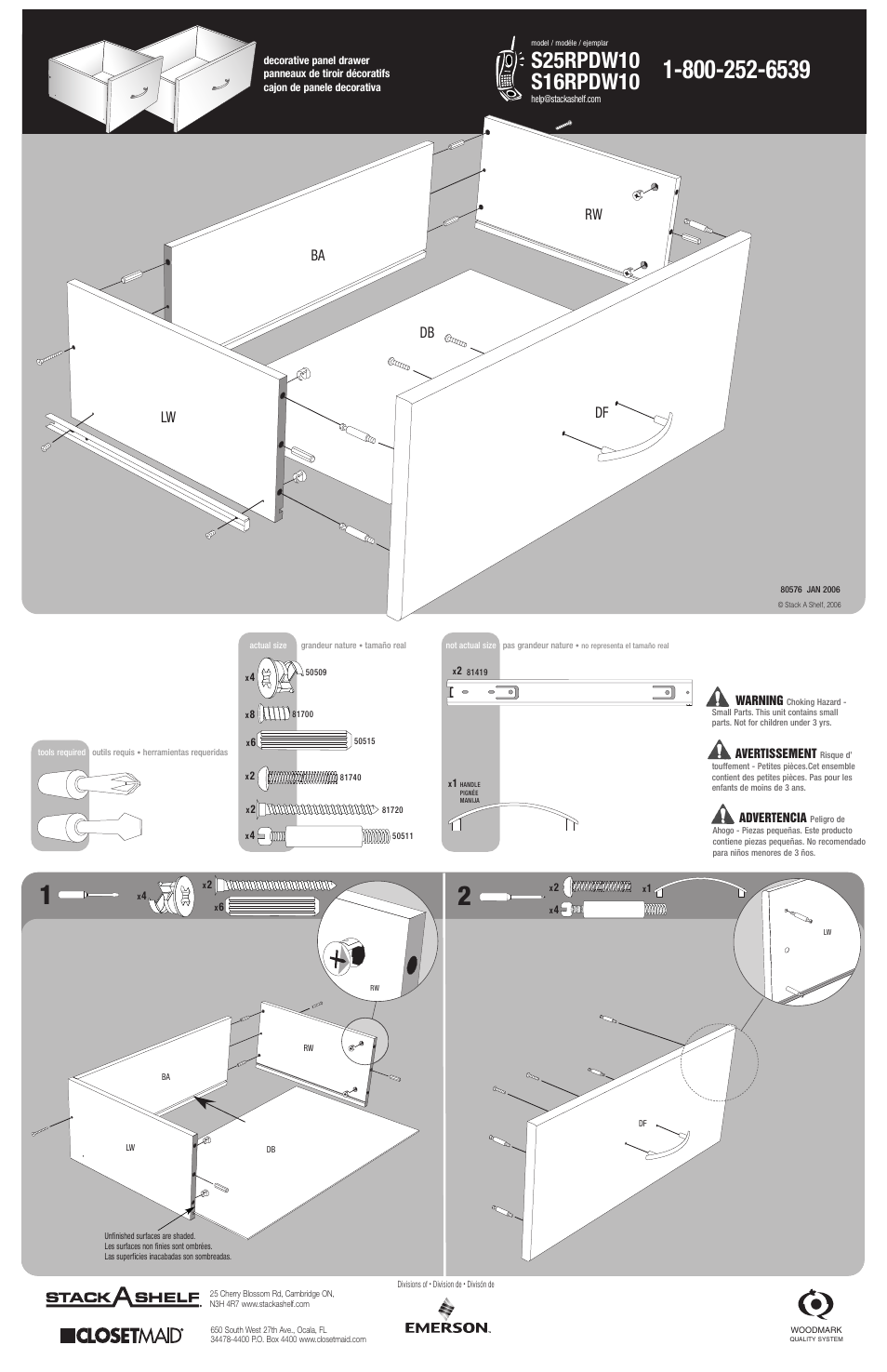 Emerson StackaShelf S25RPDW10 User Manual | 2 pages