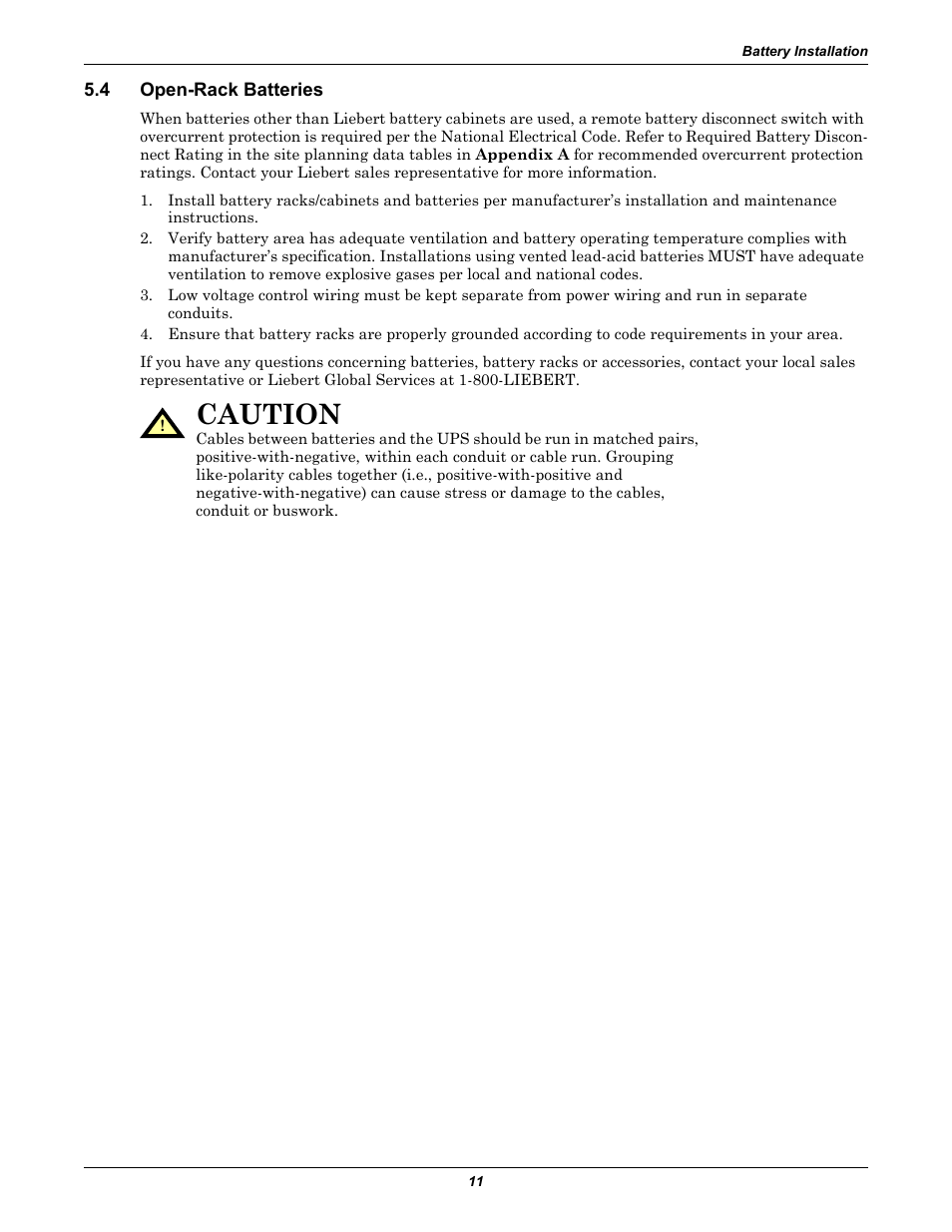 4 open-rack batteries, Open-rack batteries, Caution | Emerson Series 610 User Manual | Page 15 / 52