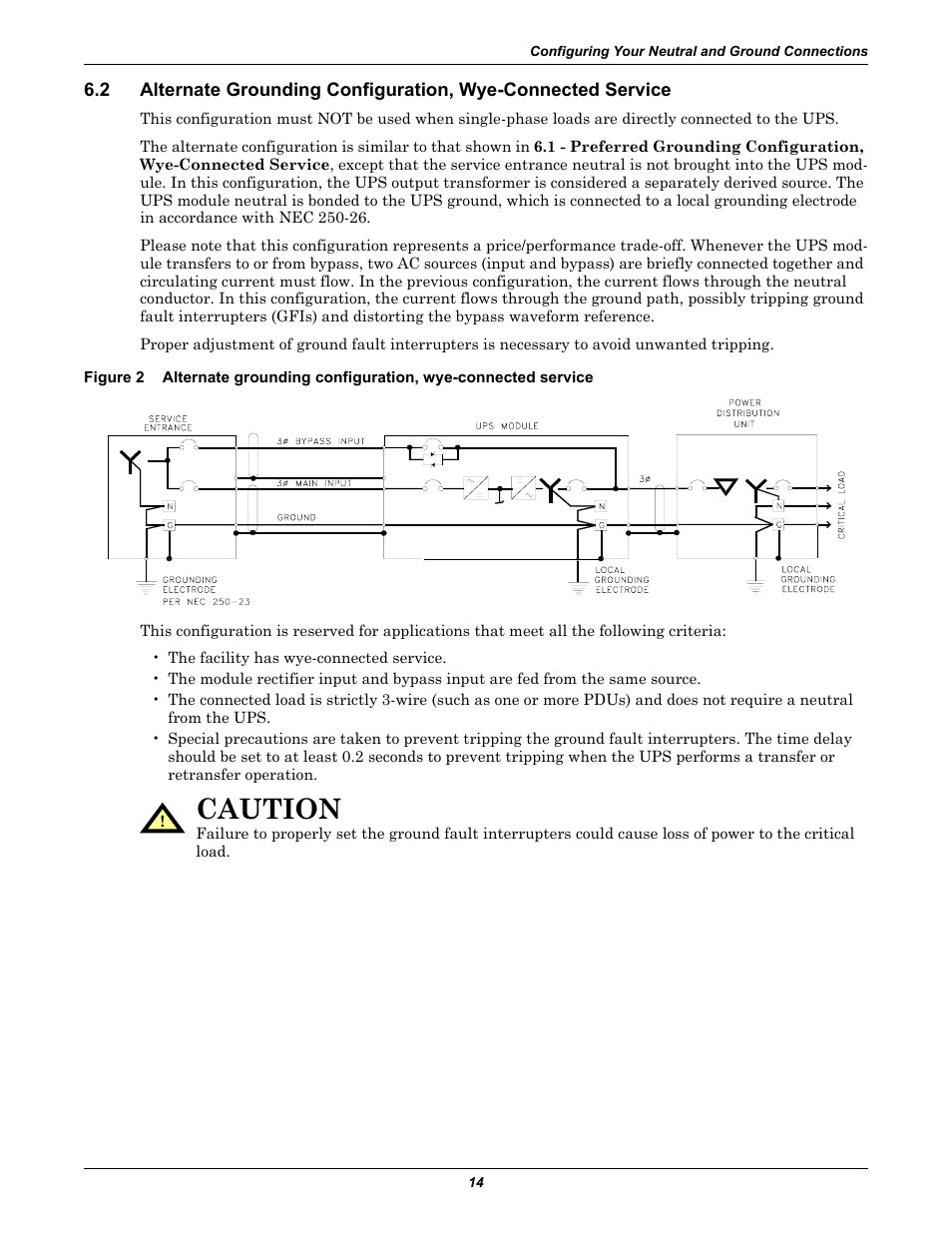 Figure 2, 2 - alternate grounding configuration, wye, Connected service | Caution | Emerson Series 610 User Manual | Page 18 / 52