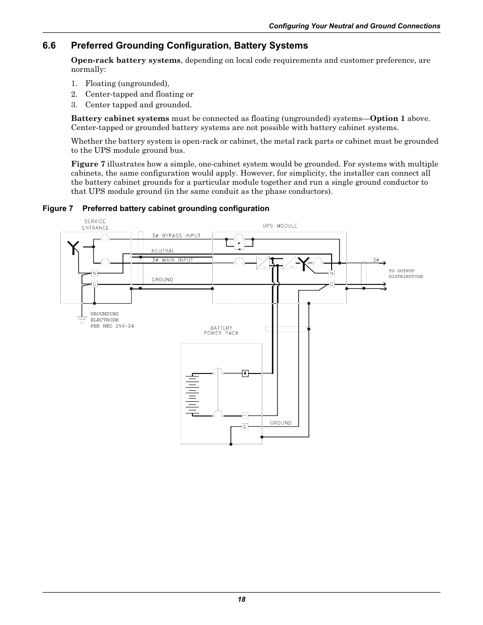 Preferred grounding configuration, battery systems, Figure 7, Preferred battery cabinet grounding configuration | Emerson Series 610 User Manual | Page 22 / 52