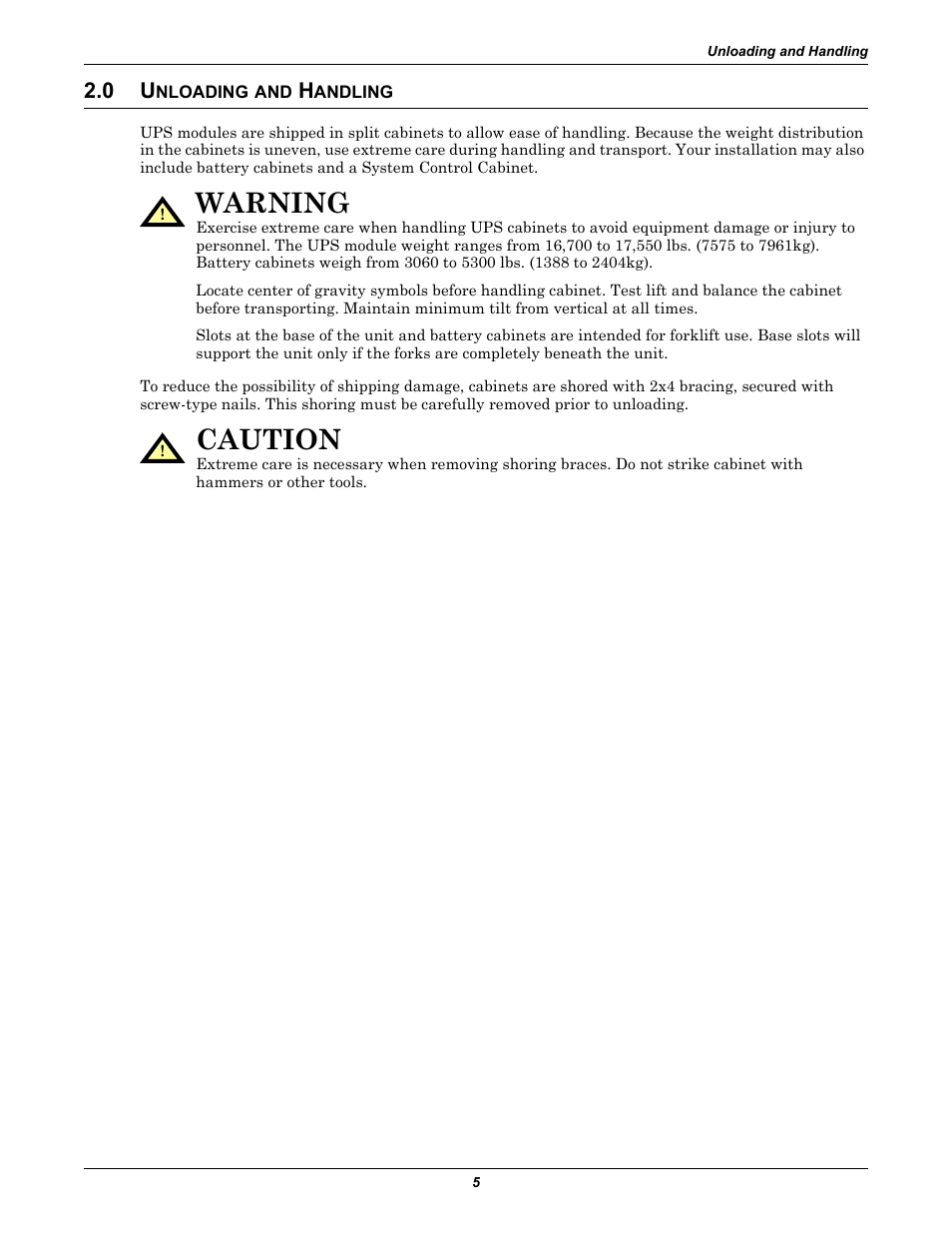 0 unloading and handling, Nloading, Andling | Warning, Caution | Emerson Series 610 User Manual | Page 9 / 52