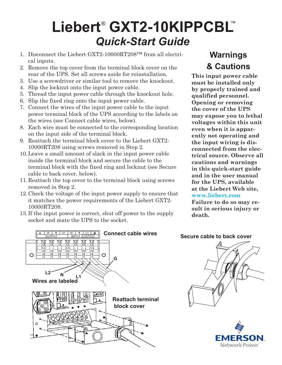 Emerson Liebert GXT2-10KIPPCBL User Manual | 2 pages