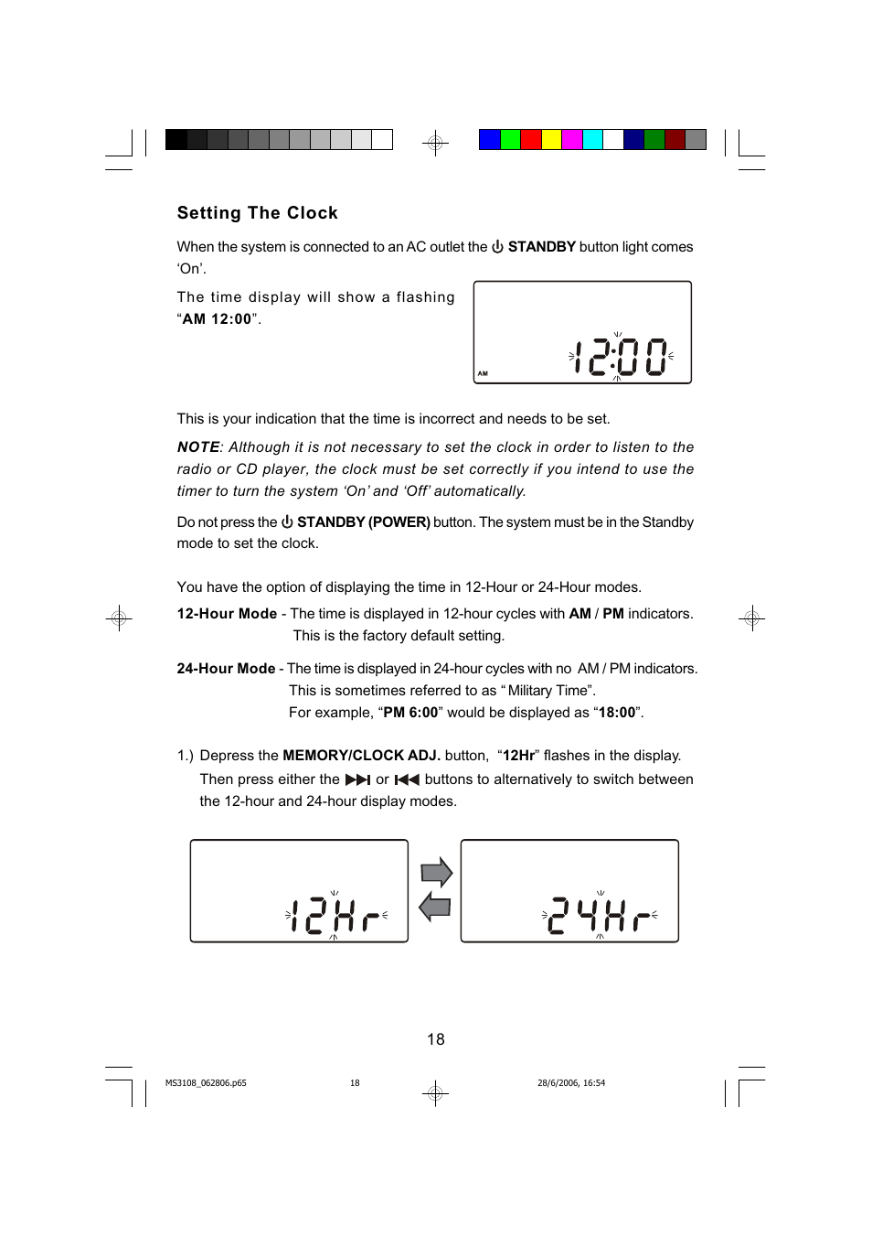 Setting the clock | Emerson MS3108C User Manual | Page 19 / 42