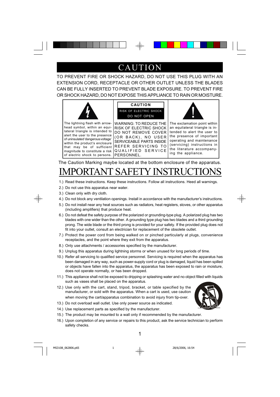 Important safety instructions | Emerson MS3108C User Manual | Page 2 / 42