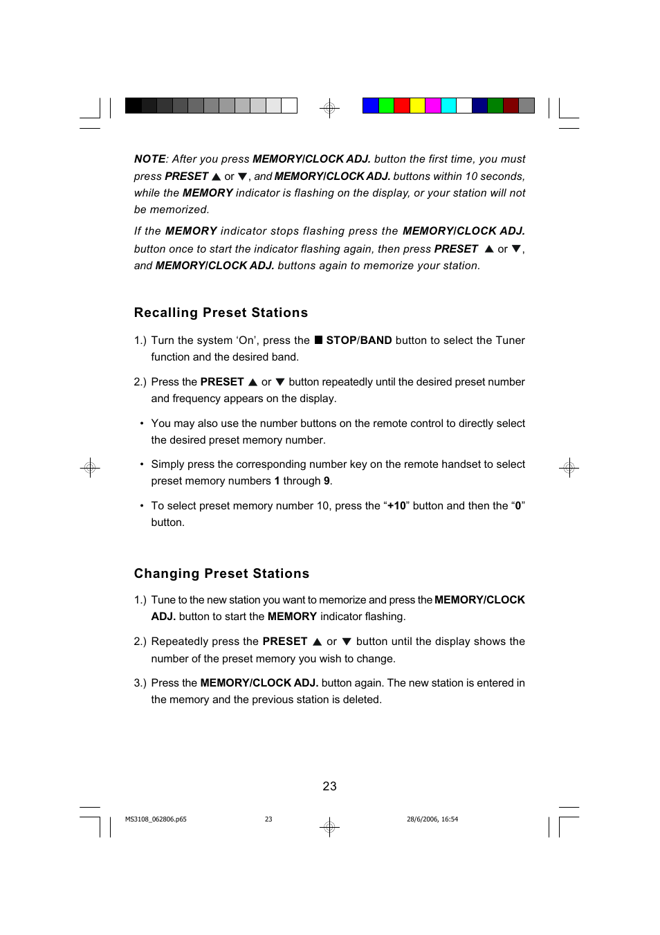 Recalling preset stations, Changing preset stations | Emerson MS3108C User Manual | Page 24 / 42