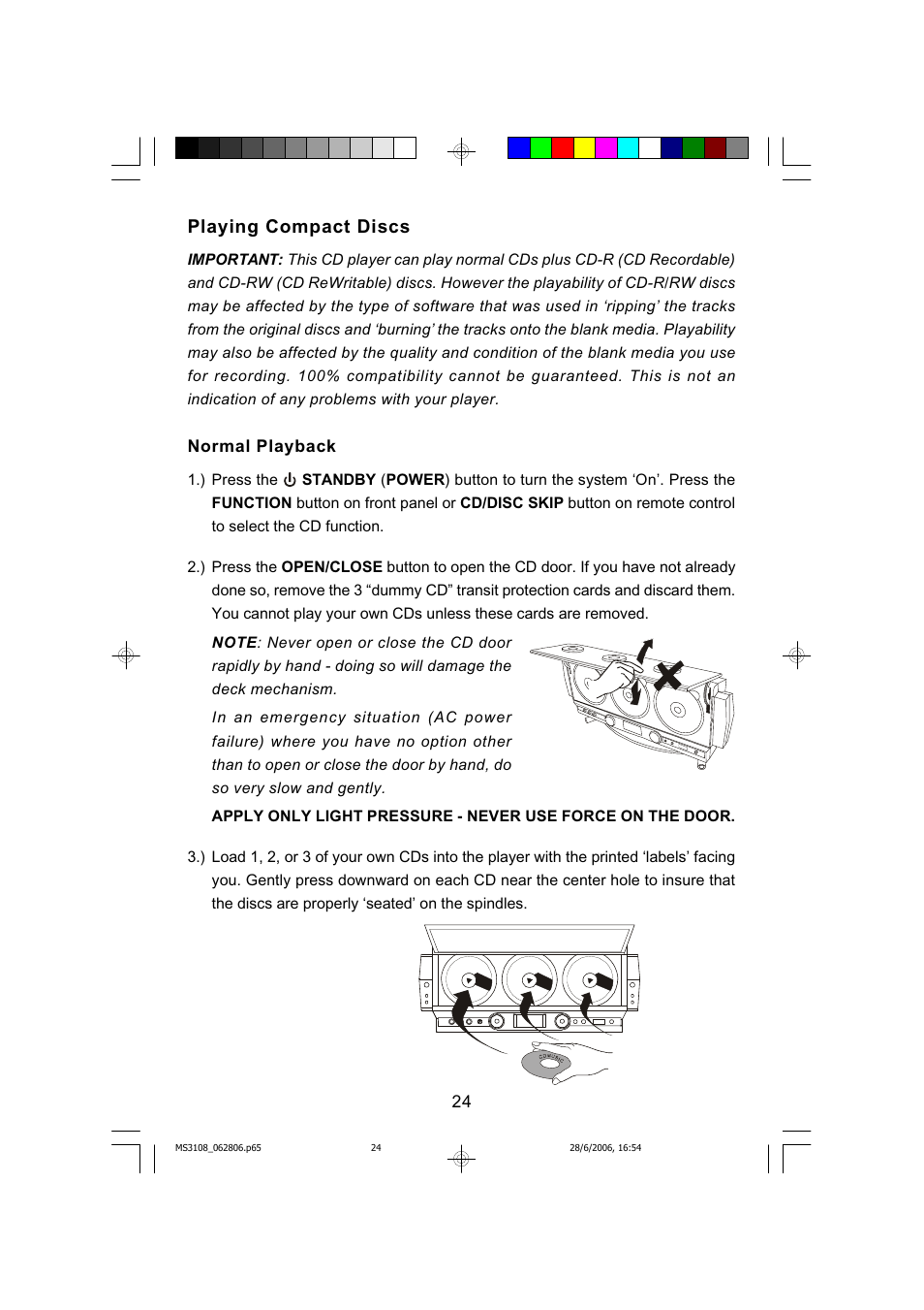 Playing compact discs | Emerson MS3108C User Manual | Page 25 / 42