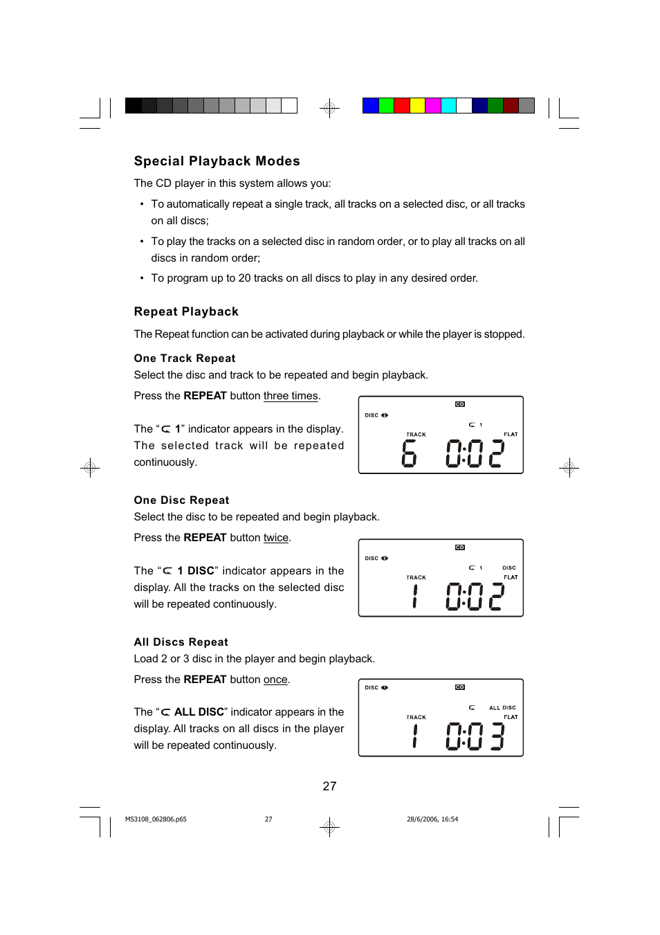 Special playback modes | Emerson MS3108C User Manual | Page 28 / 42
