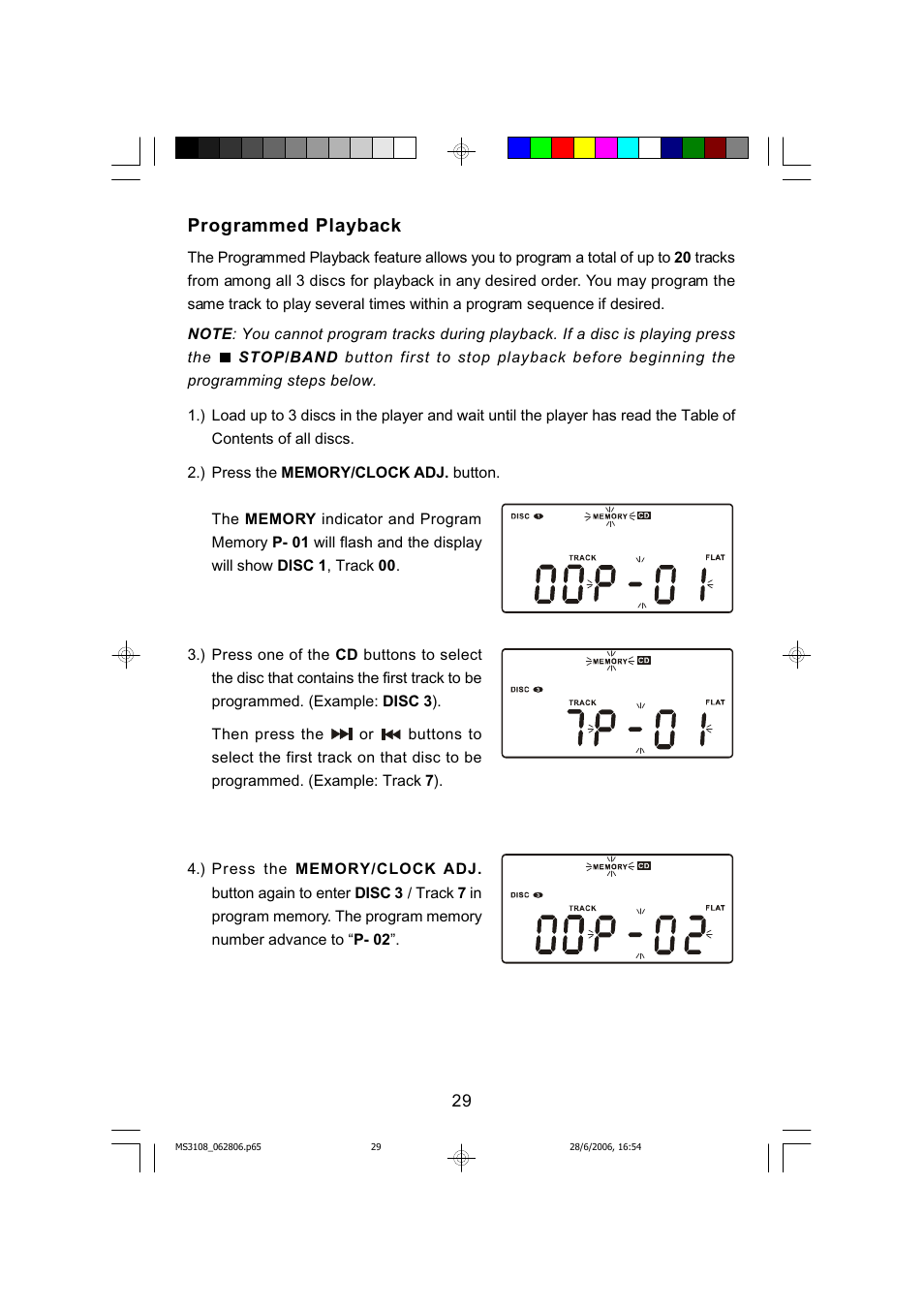 Programmed playback | Emerson MS3108C User Manual | Page 30 / 42