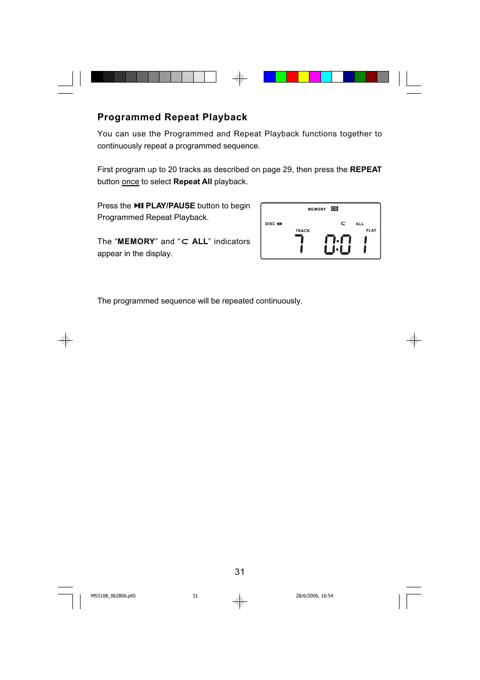 Programmed repeat playback | Emerson MS3108C User Manual | Page 32 / 42