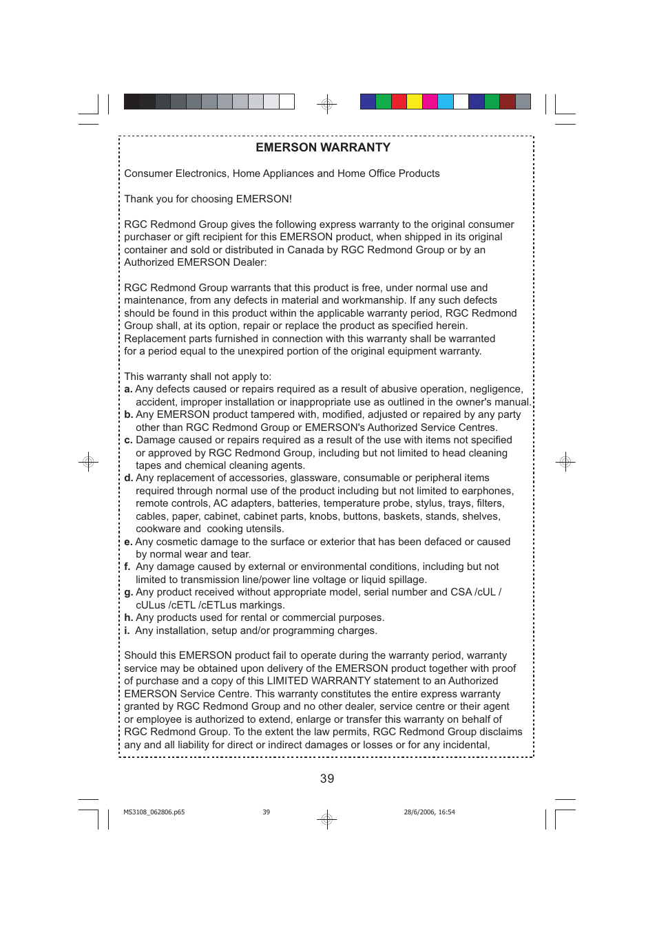 Emerson MS3108C User Manual | Page 40 / 42