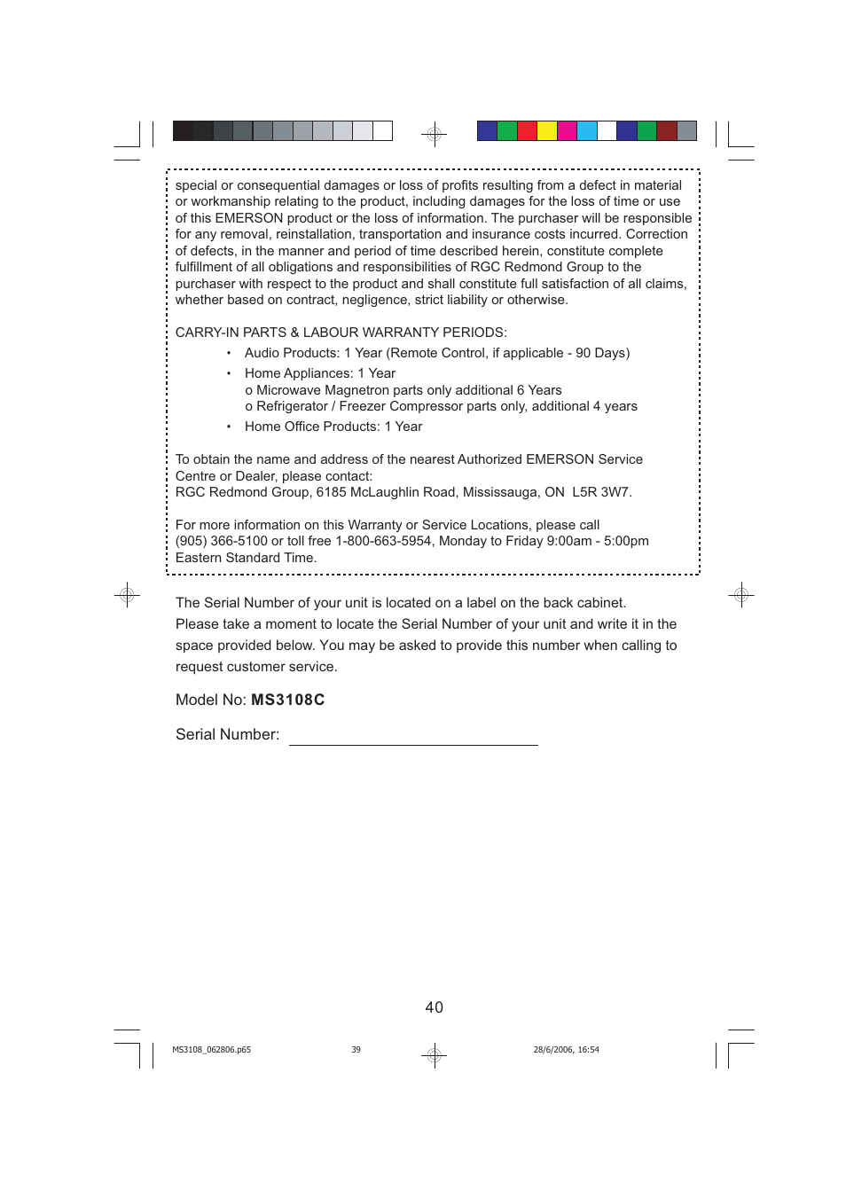 Emerson MS3108C User Manual | Page 41 / 42