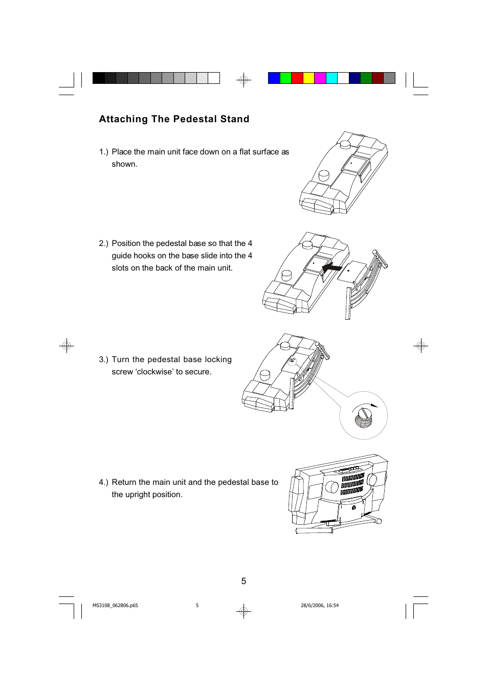 Attaching the pedestal stand | Emerson MS3108C User Manual | Page 6 / 42