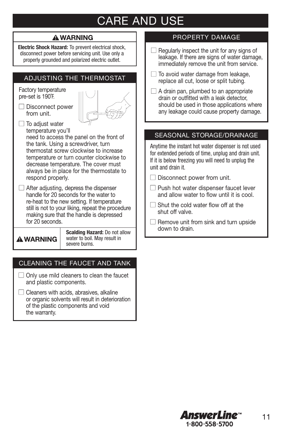 Care and use | Emerson Hot1 User Manual | Page 11 / 36