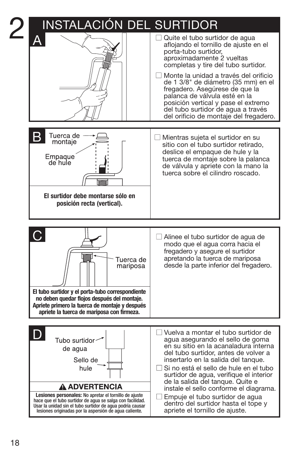 Instalación del surtidor | Emerson Hot1 User Manual | Page 18 / 36