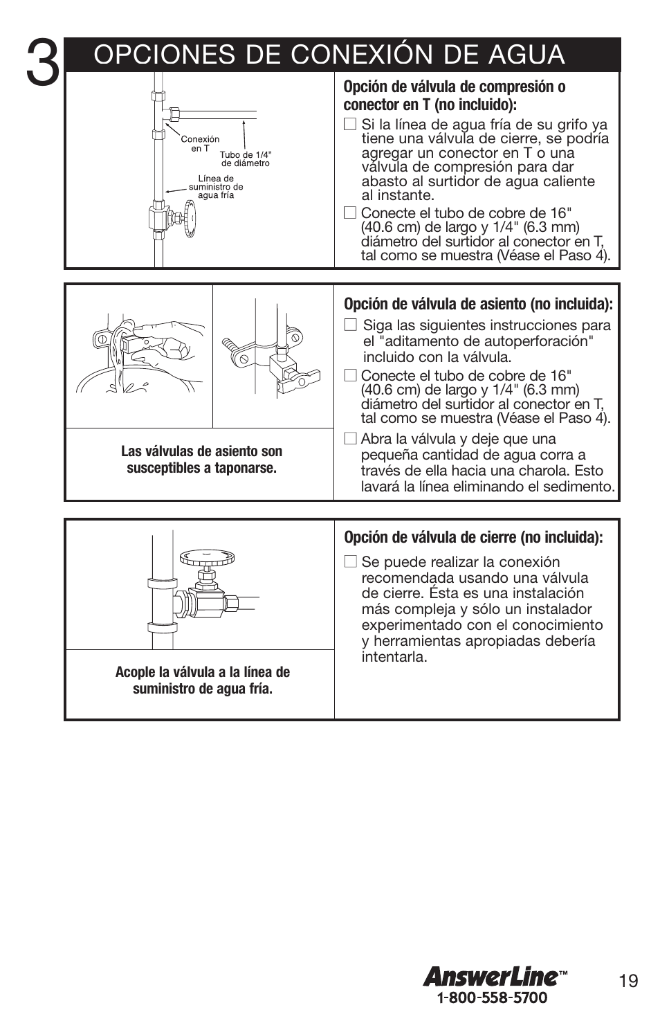 Opciones de conexión de agua | Emerson Hot1 User Manual | Page 19 / 36