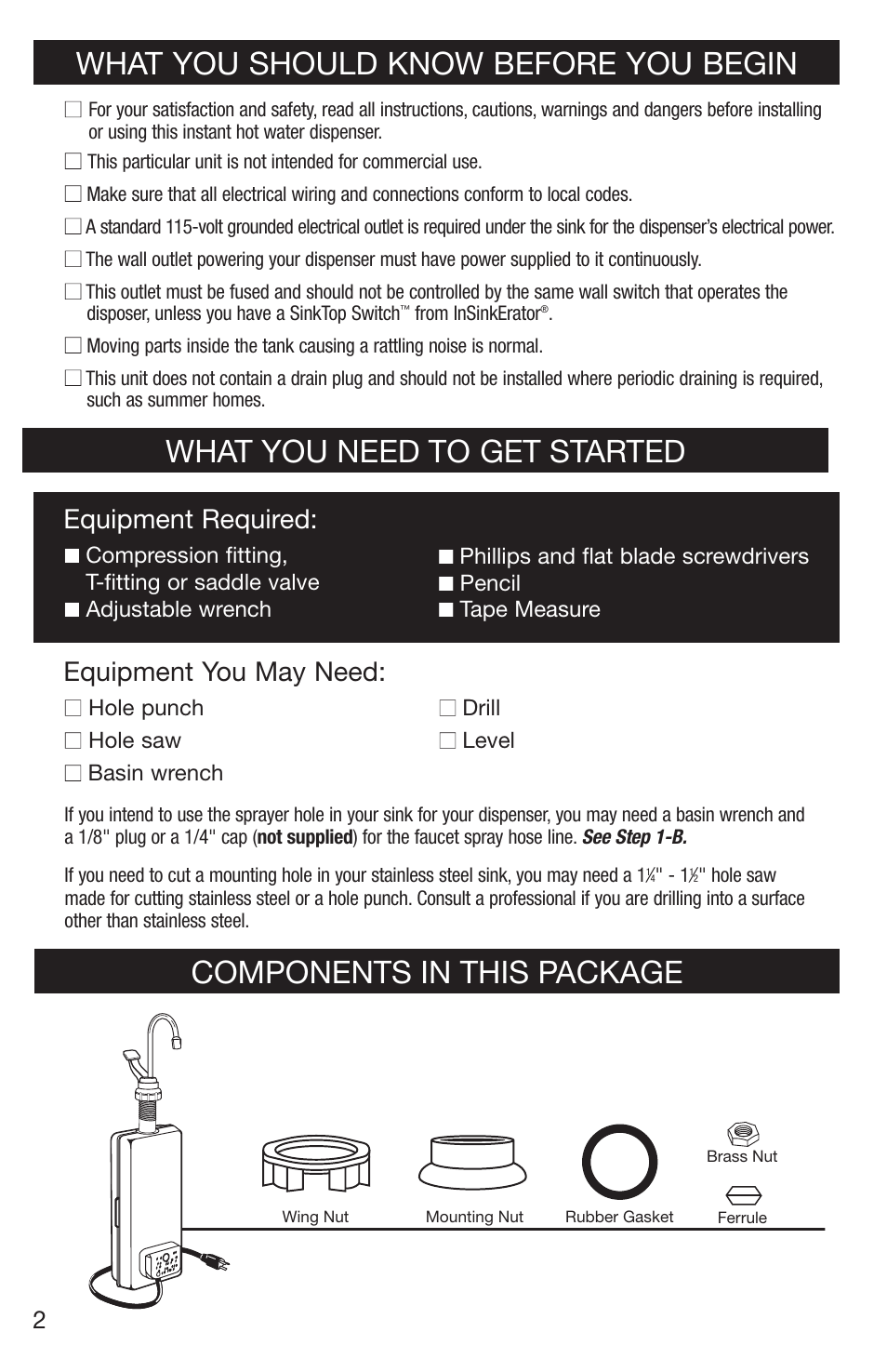 What you should know before you begin, What you need to get started, Components in this package | Equipment you may need, Equipment required | Emerson Hot1 User Manual | Page 2 / 36