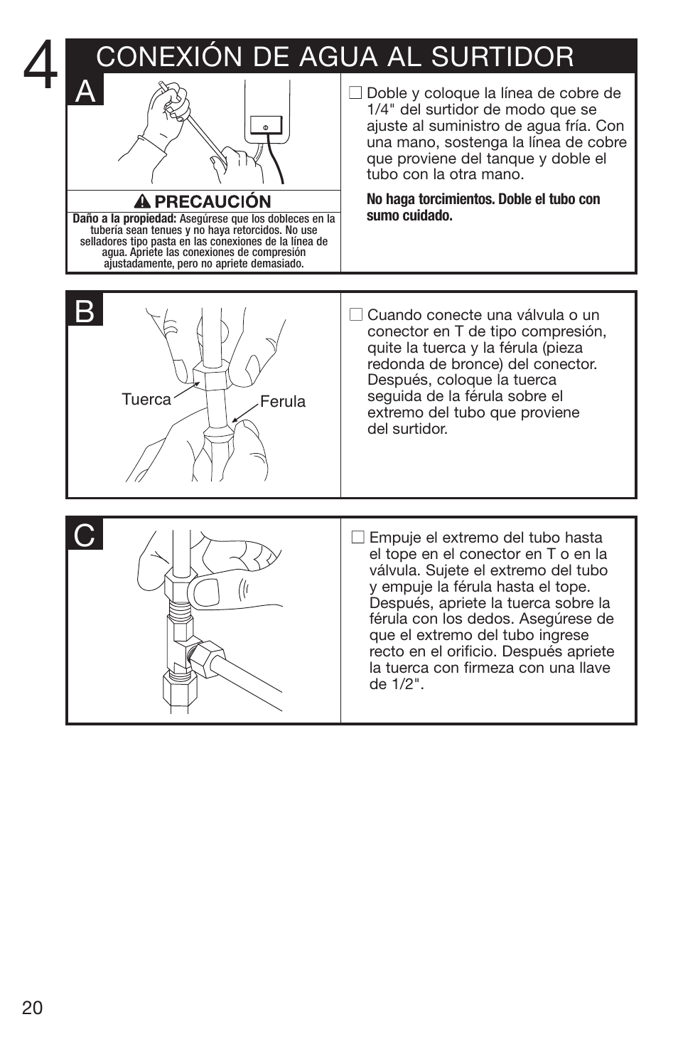Conexión de agua al surtidor | Emerson Hot1 User Manual | Page 20 / 36