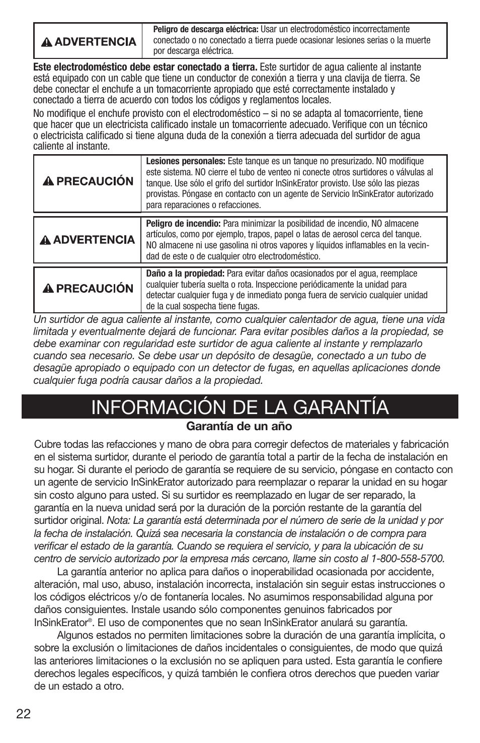 Información de la garantía | Emerson Hot1 User Manual | Page 22 / 36