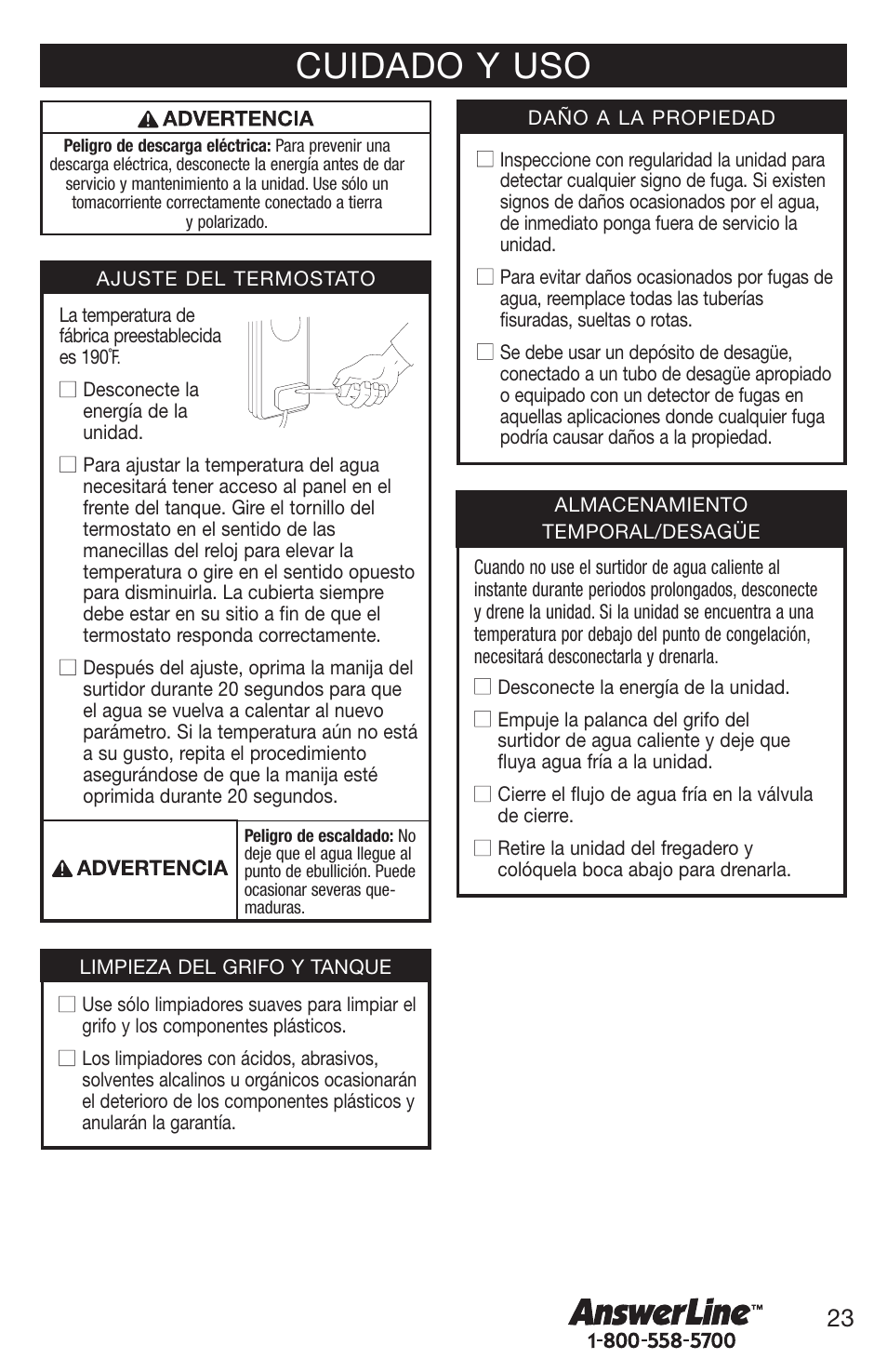 Cuidado y uso | Emerson Hot1 User Manual | Page 23 / 36