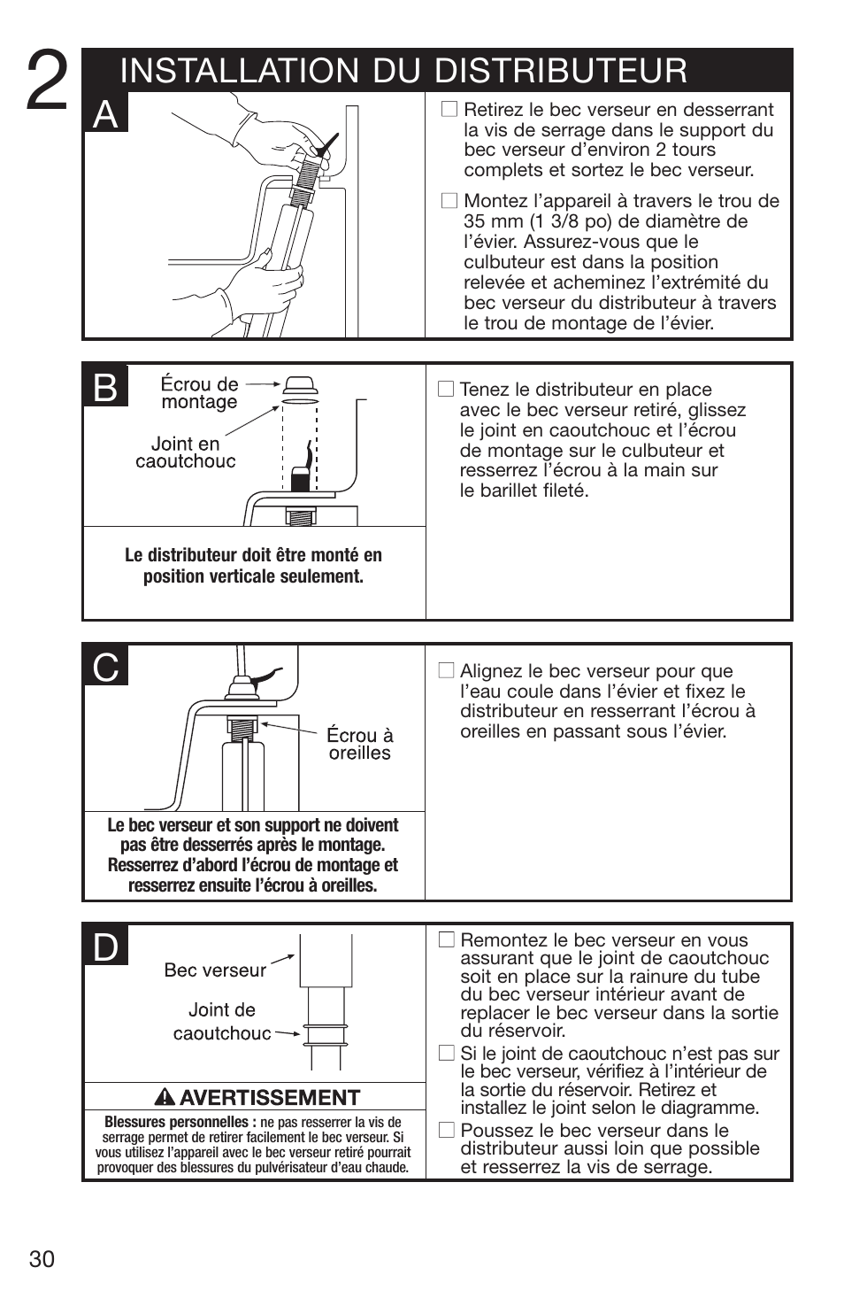 Installation du distributeur | Emerson Hot1 User Manual | Page 30 / 36