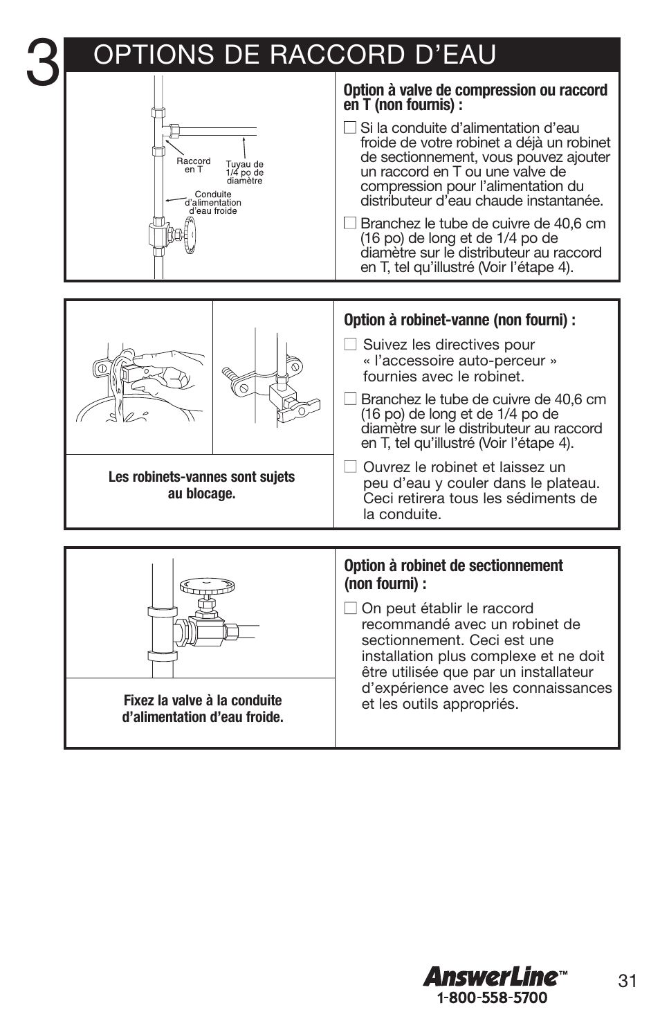 Options de raccord d’eau | Emerson Hot1 User Manual | Page 31 / 36