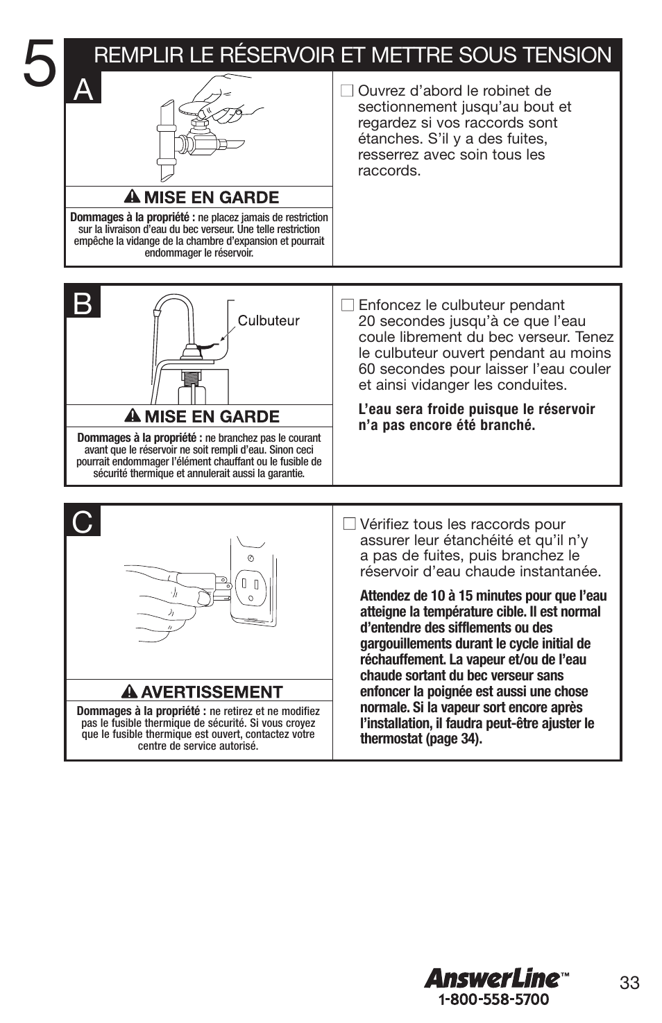 Remplir le réservoir et mettre sous tension | Emerson Hot1 User Manual | Page 33 / 36