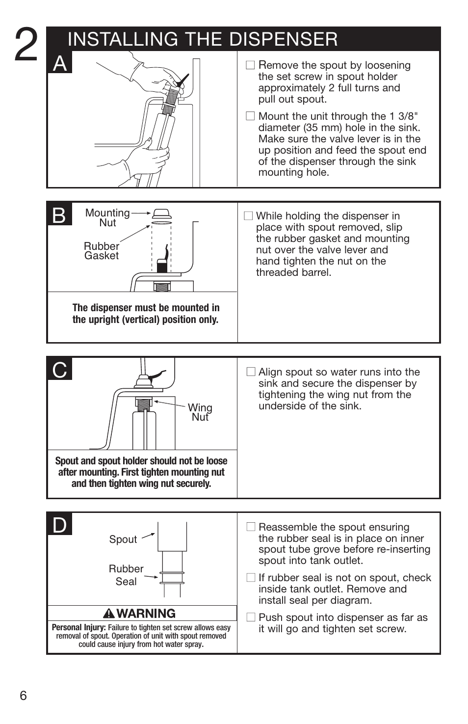 Installing the dispenser | Emerson Hot1 User Manual | Page 6 / 36